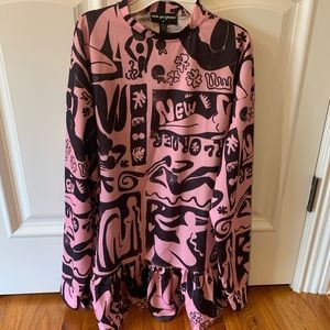 High Neck smock dress in over arty print